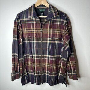 Lauren Ralph Lauren Chore Jacket Shirt‎ M Burgundy Plaid Shacket Western Cowgirl